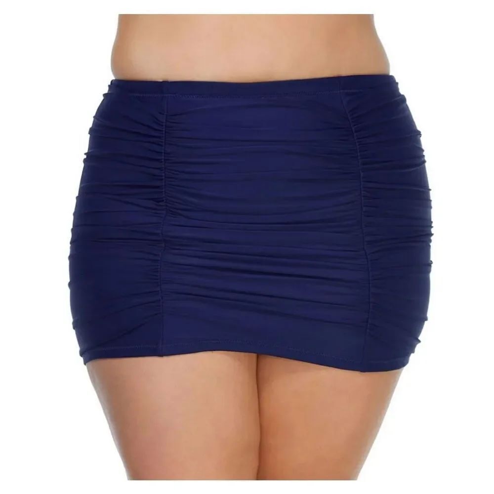 New Womens Raisins Curve Navy Caribe Solid Costa Skirt Swim Bottoms - Sz 16W 16